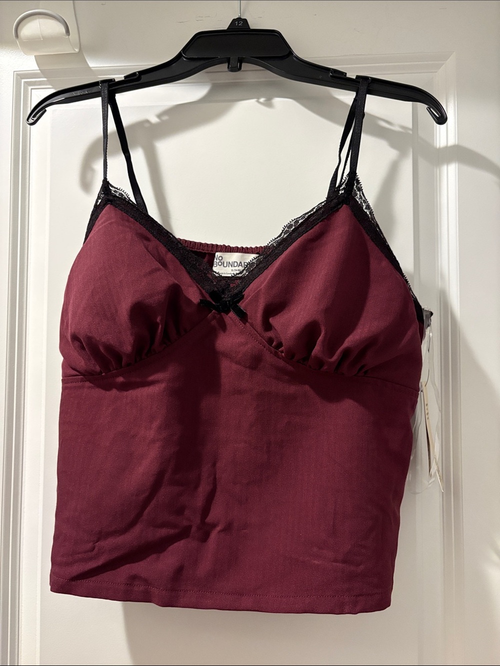 No Boundaries Burgundy padded camo Cami with black lace